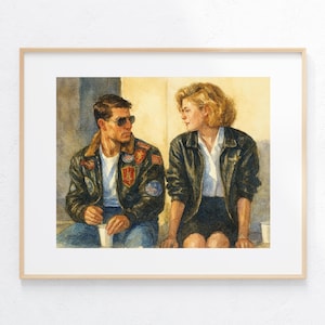 Vintage 80s Movie Poster Air Force Watercolor Painting Maverick Illustration Man Cave Decor Gift Ideas