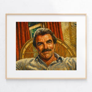 Magnum PI Watercolor Painting Tom Art Print Selleck Fan Artwork Vintage 80s TV Show Poster Gift Idea Detective