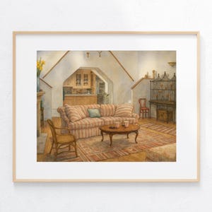 Housesitter Inspired Watercolor Painting Eclectic Living Room Illustration 90s Movie Poster Goldie Hawn and Steve Martin Fan Artwork