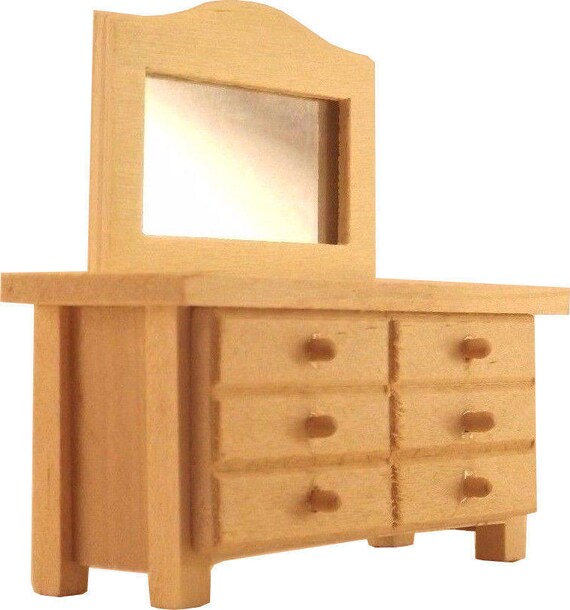 Miniature Wood Dresser W Vanity Mirror Unfinished Pine Etsy
