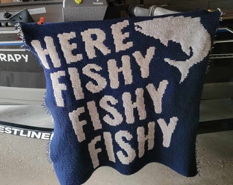 Jeté Fishy, motif superposé en mosaïque au crochet (téléchargement numérique)