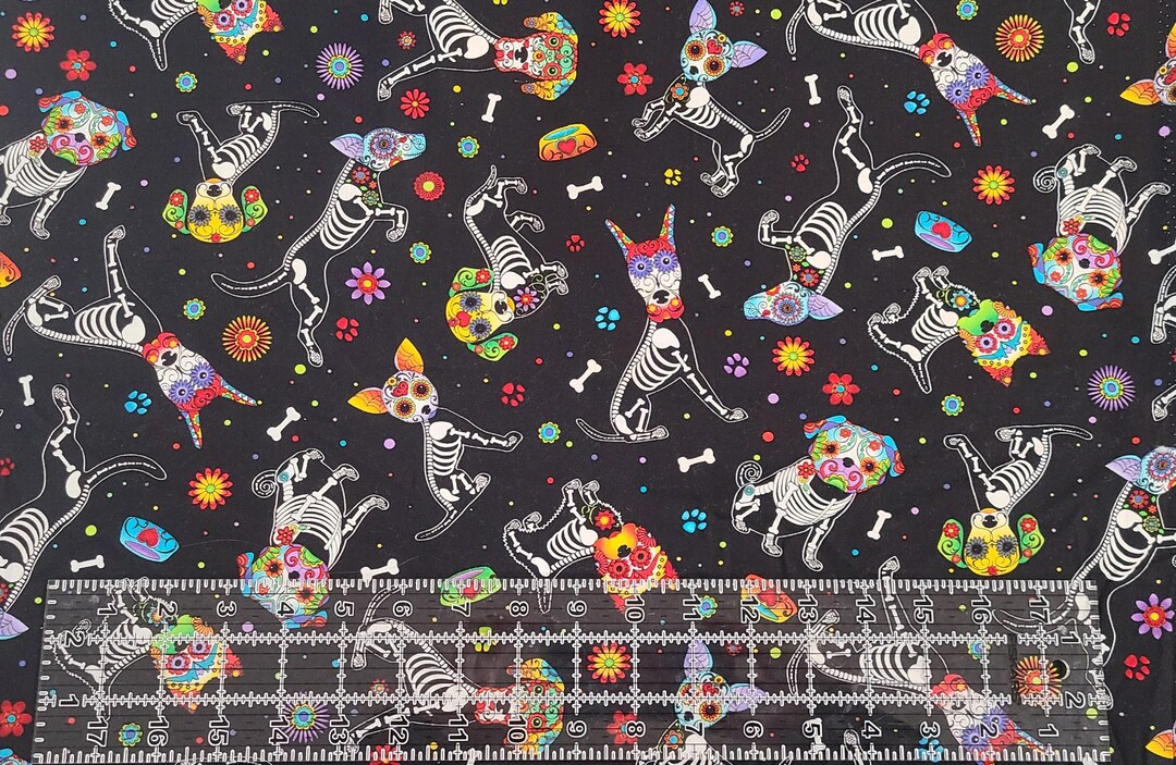 Sugar Skull Dogs Fabric by the Yard, 100% Cotton, Timeless Treasures - Etsy