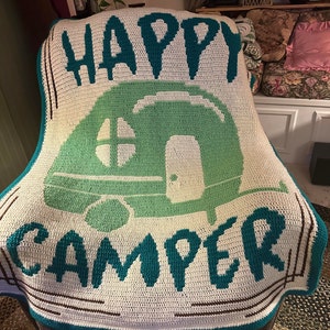 Happy Camper Overlay Mosaic Crochet Pattern, Camping Crochet Pattern