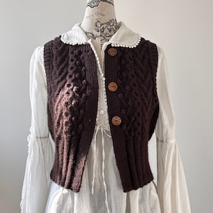Jane&#39;s handknit Women cashmere 梅子黄时 Irish cable fisherman nostalgia cardigan vest crop hygge vest women&#39;s holiday gift personalize wool vest