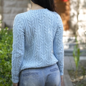 Jane&#39;s Handknit 长安来信 Irish fisherman cashmere blue sweater Women&#39;s Cabled knit green soft pullover  Retro 1970&#39;s clothing Mother&#39;s day gift