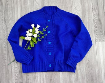 Cashmere sweater Women's handknit casual hygge minimal Klein blue raglan cardigan jacket lightweight personalized sweater Valentine's gifts