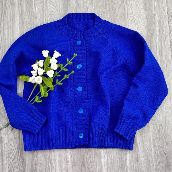 Cashmere sweater Women's handknit casual hygge minimal Klein blue raglan cardigan jacket lightweight personalized sweater Valentine's gifts