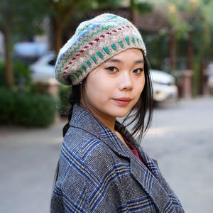Jane&#39;s Handknit Fair isle women&#39;s French beret Smart casual cashmere Nordic traditional colorwork soft tam Women&#39;s gift personalized beret
