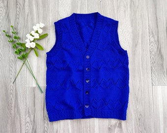 Handknit lace Eyelet vest Cashmere Women vintage vest cardigan lightweight V neck casual Personalized Klein blue wool vest Mother's day gift