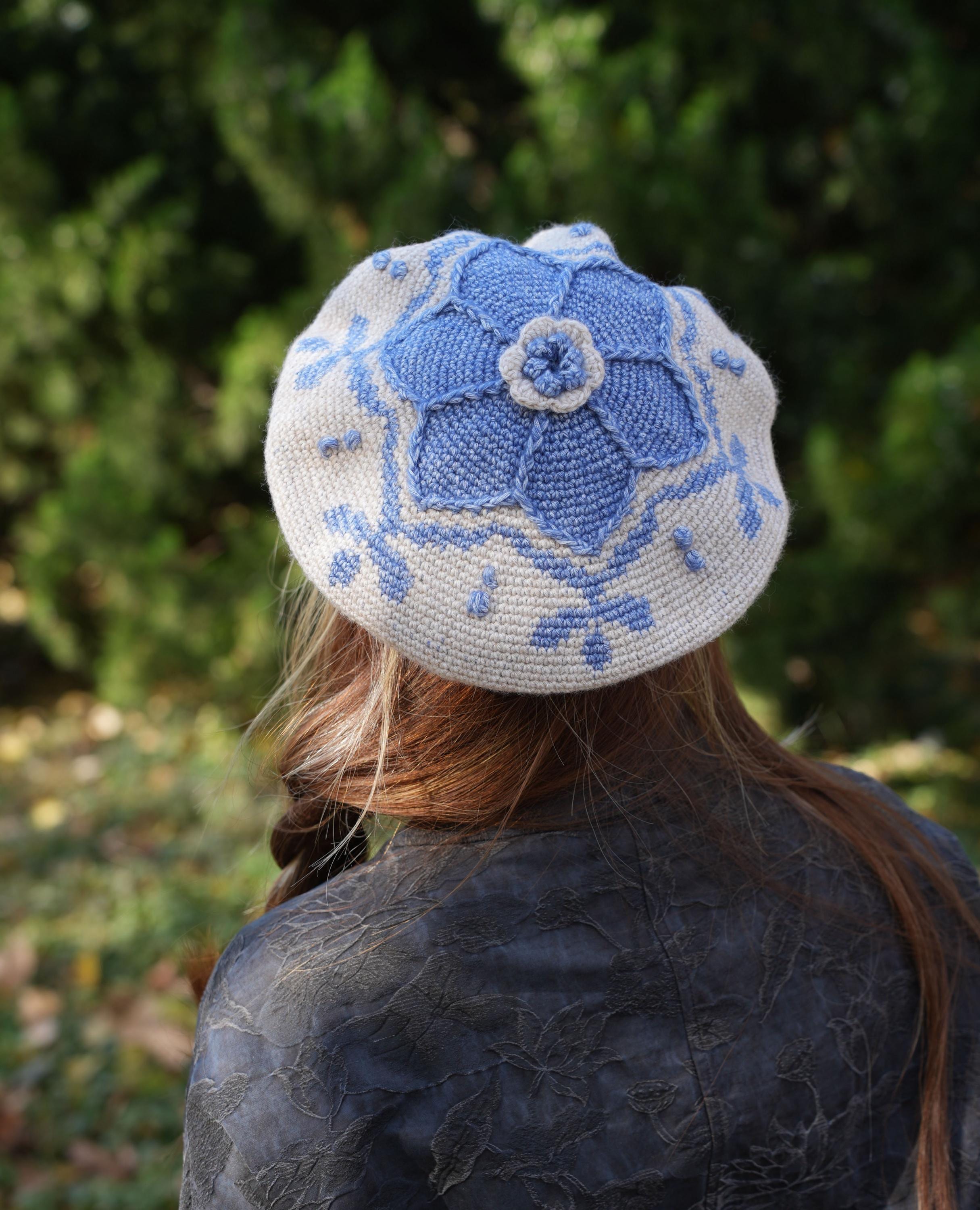 Blue Flower Beret - Etsy display picture 3