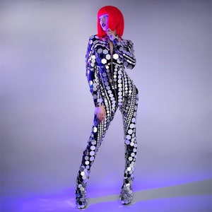 Disco Ball Glitter Sparkly Silver Mirror Christmas Suit "Hexagons" / rave mirror flexible costume / carnival costume / by ETERESHOP _M90