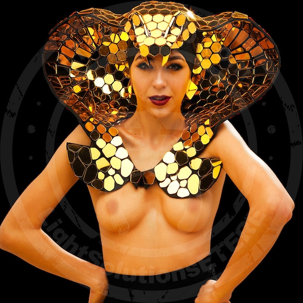 Máscara de serpiente con espejo dorado / Máscara de cobra 3D / Idea de regalo de máscara navideña / Accesorio de disfraz con espejo dorado / por - ETEREshop _D03