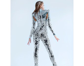 Silver broken mirror bodysuit Lady Gaga Style / fashion outfit / Sequin disco ball leotard suit / Christmas gift idea / - by Etereshop _M73