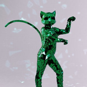 Sequin Green Mirror man Suit "Cat" with 3D mirror cat's head and tail / Mirror costume / Christmas sparkling suit / - by ETERESHOP _M91-G