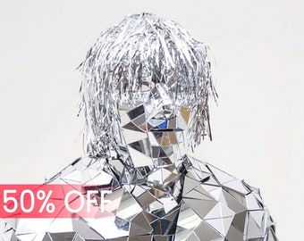 Silver Mirror man "Hair" costume / performance costume with silver hair / Broken glass suit / Christmas gift idea /- by ETERESHOP _M34-13