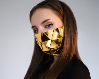 Gold Mirror Face Mask with Mirror Triangles / mirror face mask / festival clothing / Christmas face mask / - by ETERESHOP_M111