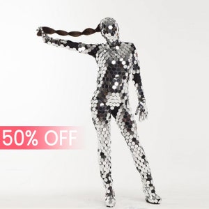 Silver Mirror Acrobat Christmas Costume Disco Ball Transformer Unitard &quot;Hexagons&quot; Pattern / rsve silver mirror suit / by ETERESHOP _M01