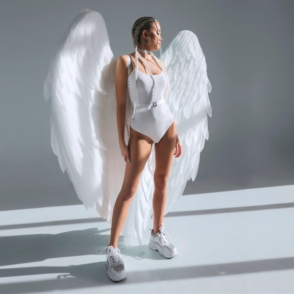 Classic White Angel Wings costume without LEDs / festival clothing / adult cosplay Christmas wings / - by ETERESHOP _O27-1