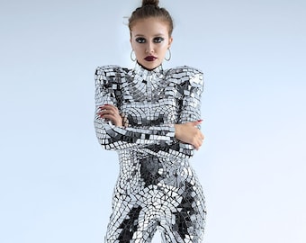 Silver Broken Mirror Bodysuit Lady Gaga Style / Fashion
