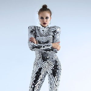 Silver broken mirror bodysuit Lady Gaga Style / fashion outfit / Sequin disco ball leotard suit / Christmas gift idea / - by Etereshop _M73