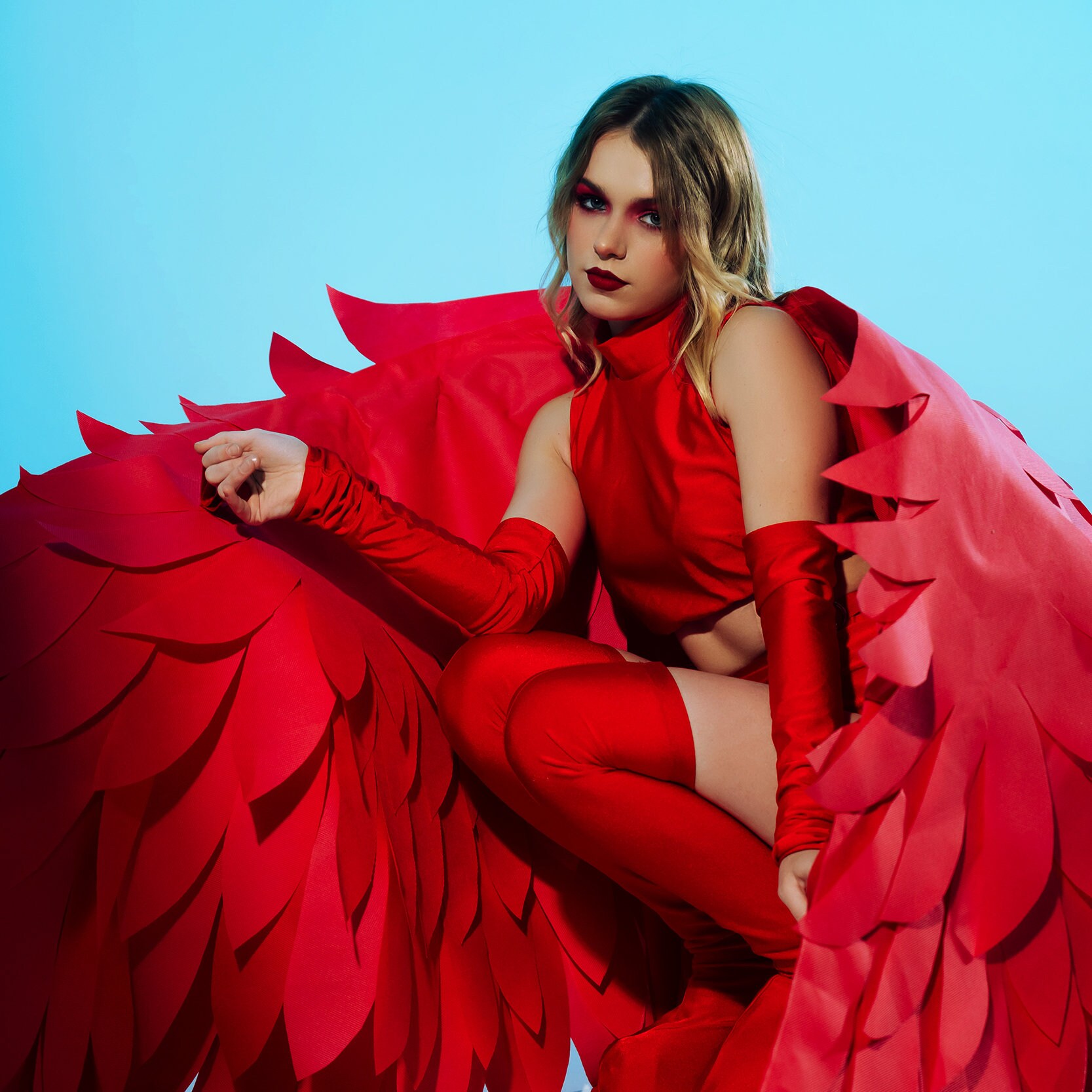 red dress with wings Red Devilish Angel Costume Wings, Size: ST