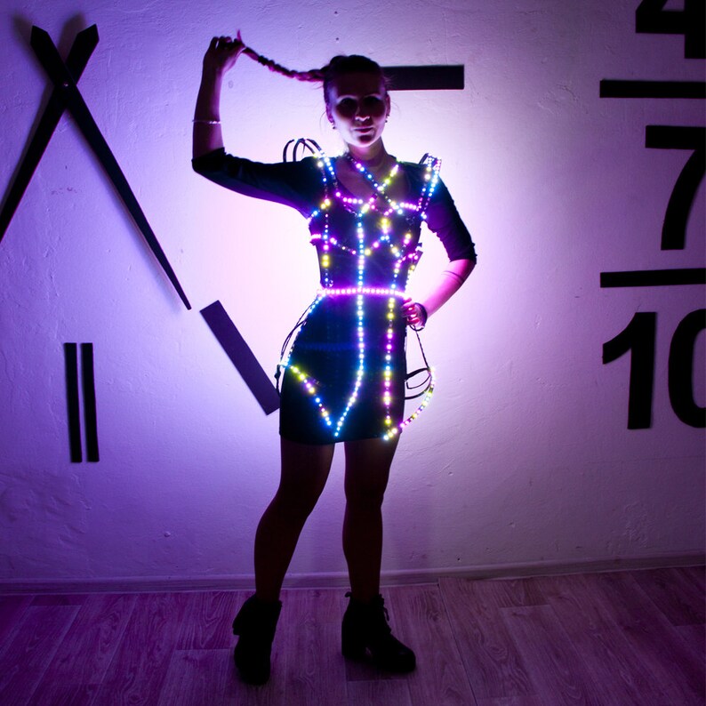 Rave LED light up rainbow Cage dress outfit / Etsy