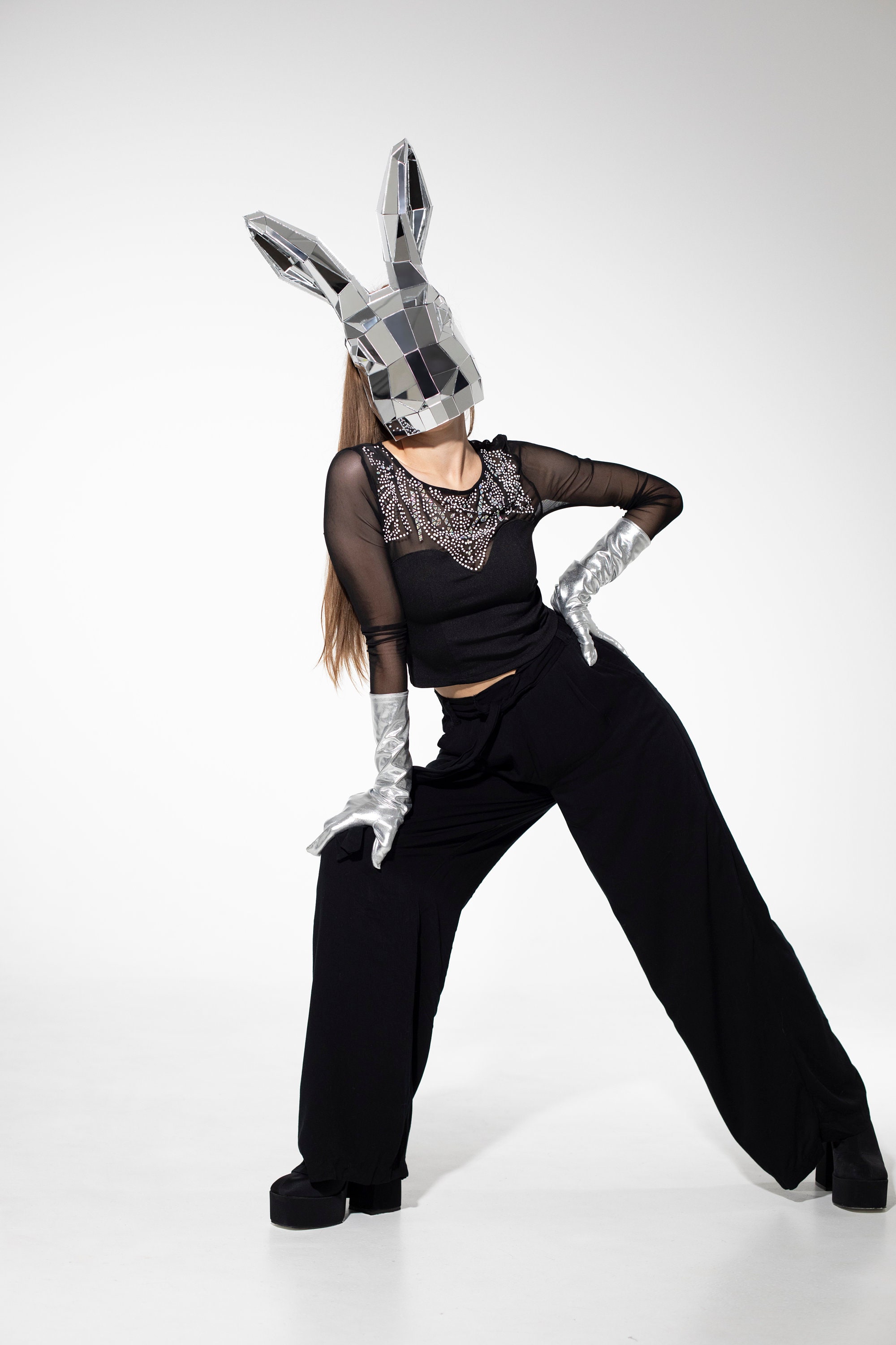 White Rabbit Rave Fit Pinterest 3D Silver Mirror Polygonal Rabbit Mask / Carnival Rave Party Outfit ...