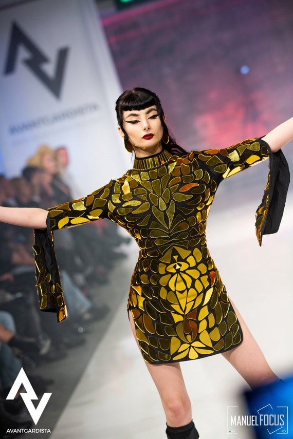 Gold Mirror Glitter Dress Mini Sequin 