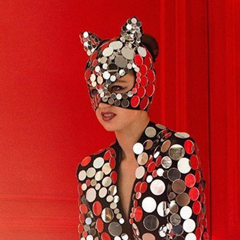 Disco Ball Kitty Glitter Sparkly Mirror Mask Etsy