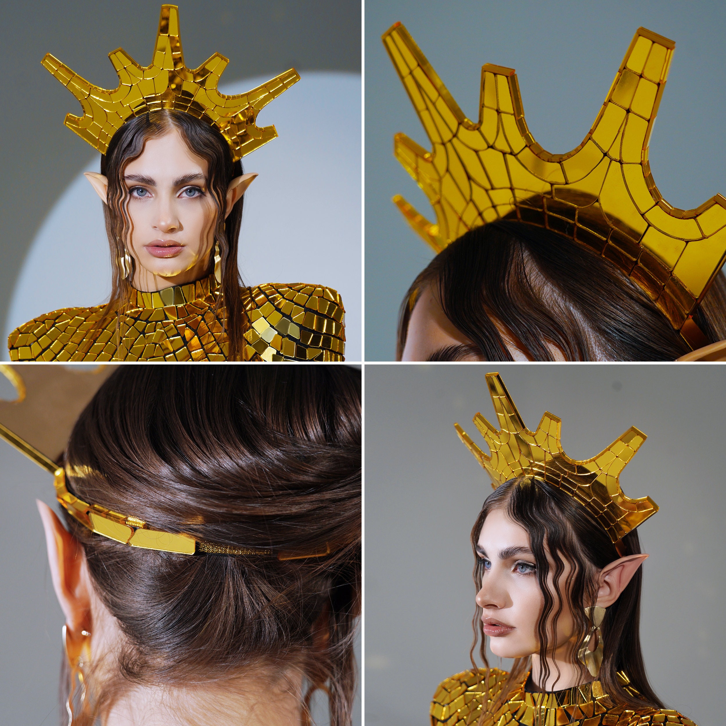Gold Mirror Catsuit Lady Gaga Style with a Crown _M73-1 Gold Mirror Catsuit Lady Gaga Style with a Crown _M73-1