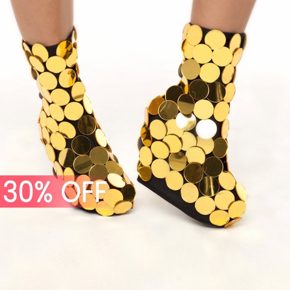 Buy Gold Dancing Club Glitter Mirror Shoes Wear Exotic Sparkly Online In India Etsy
