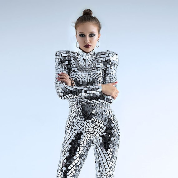 Silber gebrochener Spiegel Body Lady Gaga Style / Mode Outfit 