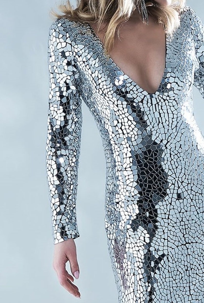 Sequin disco ball mirror maxi dress unique costume / long Etsy