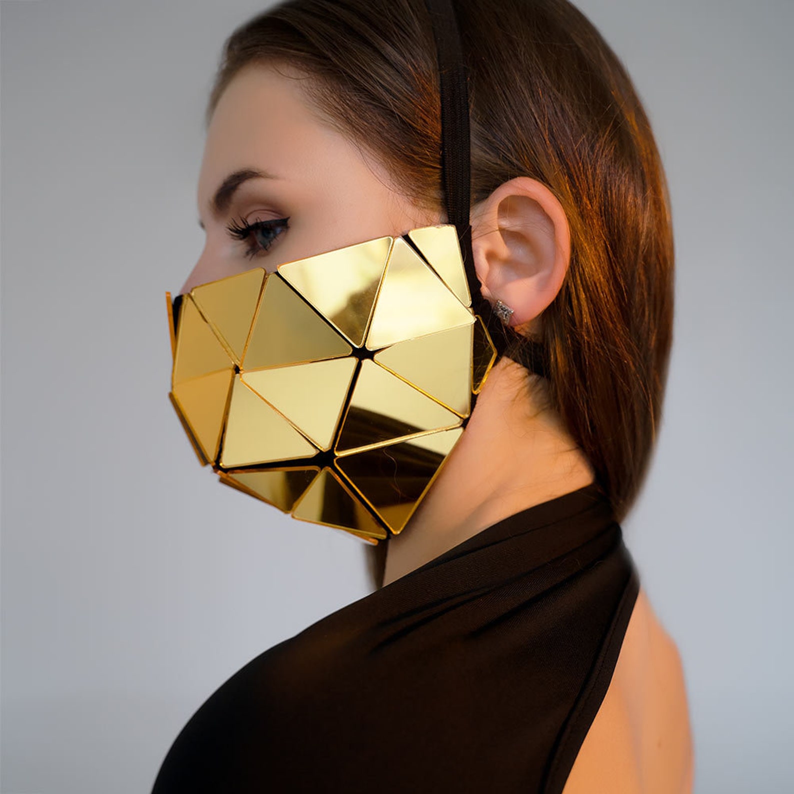 Gold Mirror Face Mask With Mirror Triangles / Mirror Face Mask Etsy