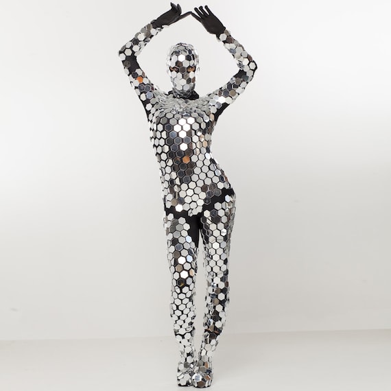 Aerial Rave Sequin Glitter Mirror Bodysuit Costume / Christmas Gymnastics Aerial Circus Disco Ball Costume Outfit / - by ETERESHOP _M07
