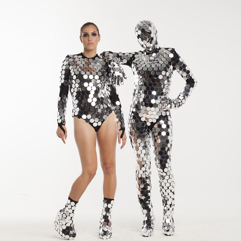 Disco Ball Dance Mirror Costume Silver Sequin Leotard for Etsy