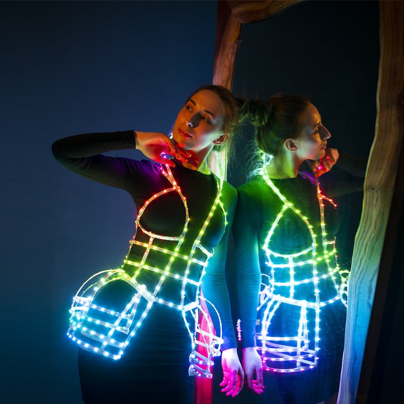 Rave LED light up rainbow Cage dress outfit / fashion Etsy