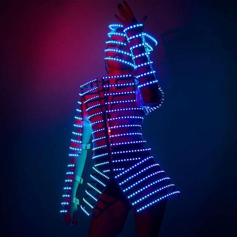 Rave Led Light Up Rainbow Cage Costume Outfit Etsy