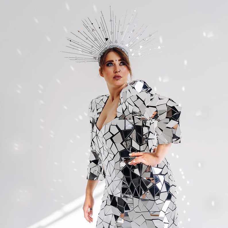 Silver Mirror Wedding Dress / Long Wedding Disco Ball Dress / Etsy