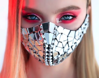Silver Mirror Face Mask with Spikes / Christmas costume accessory / - by ETERESHOP_M102