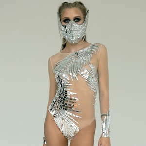 Silver mirror transparent dance Christmas bodysuit / hot cheeky sparkly bodysuit / trendy bodysuit / - by ETERESHOP _M78