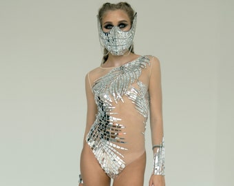 Silver mirror transparent dance Christmas bodysuit / hot cheeky sparkly bodysuit / trendy bodysuit / - by ETERESHOP _M78
