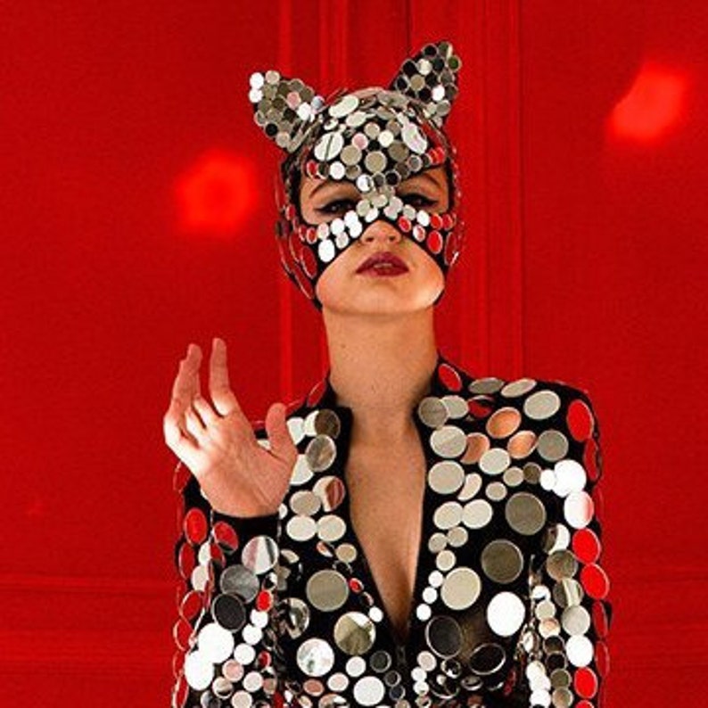 Disco Ball Kitty Glitter Sparkly Mirror Mask Etsy