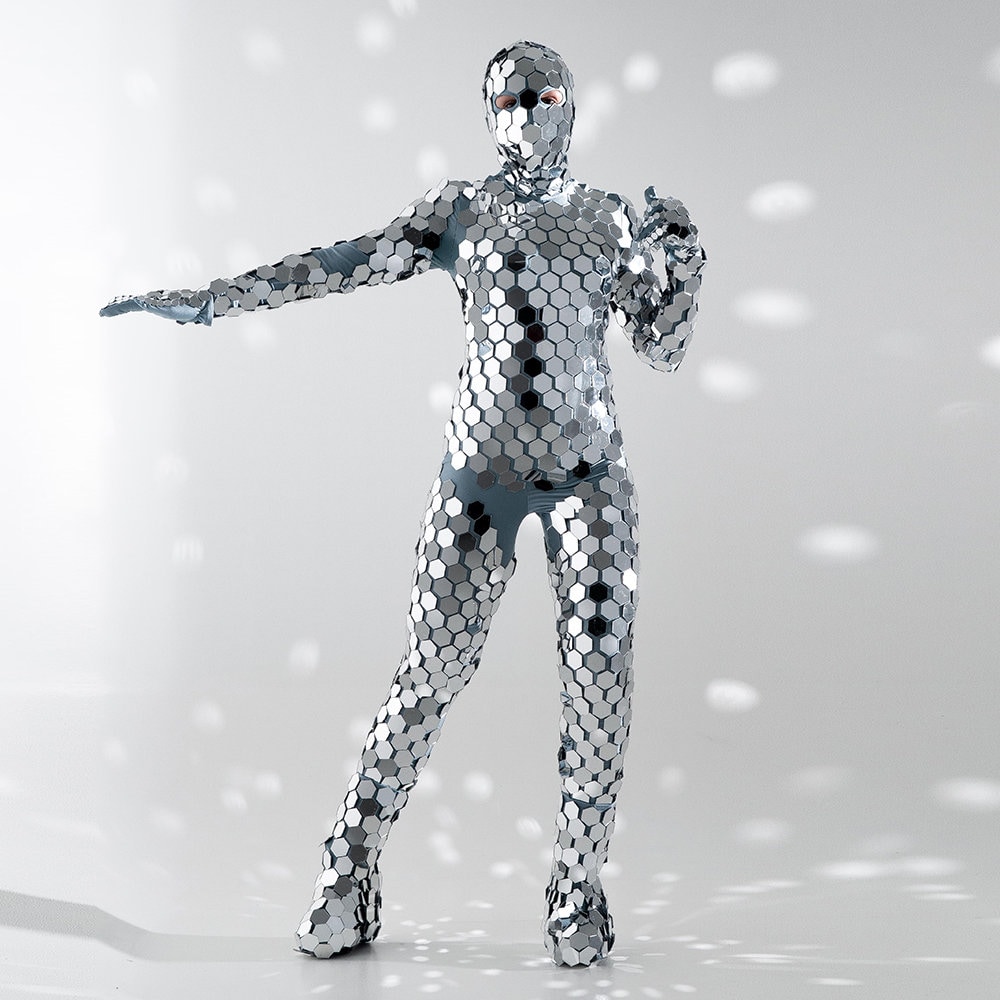 Silver Rave Sequin Mirror Bodysuit / Disco Ball Leotard Silver Rave Sequin Mirror Bodysuit / Disco Ball Leotard