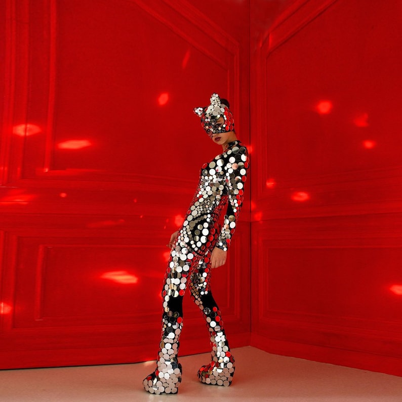 Disco ball kitty glitter sparkly mirror bodysuit Etsy