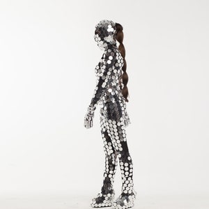 Disco Ball Dance Mirror Costume Silver Sequin Leotard for Acrobatic and Aerialist Shows &quot;Circle&quot; Pattern by ETERESHOP _M01