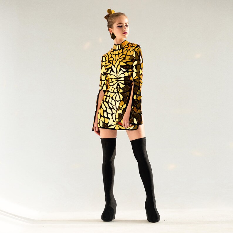 Gold Mirror Glitter Dress Mini Sequin Disco Ball Gown by Etsy