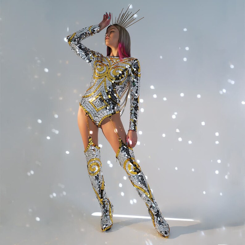 Silver and Gold Dance Outfit with Chains and Mirrors by Etsy