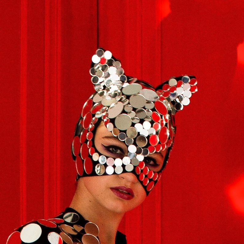 Disco Ball Kitty Glitter Sparkly Mirror Mask Etsy