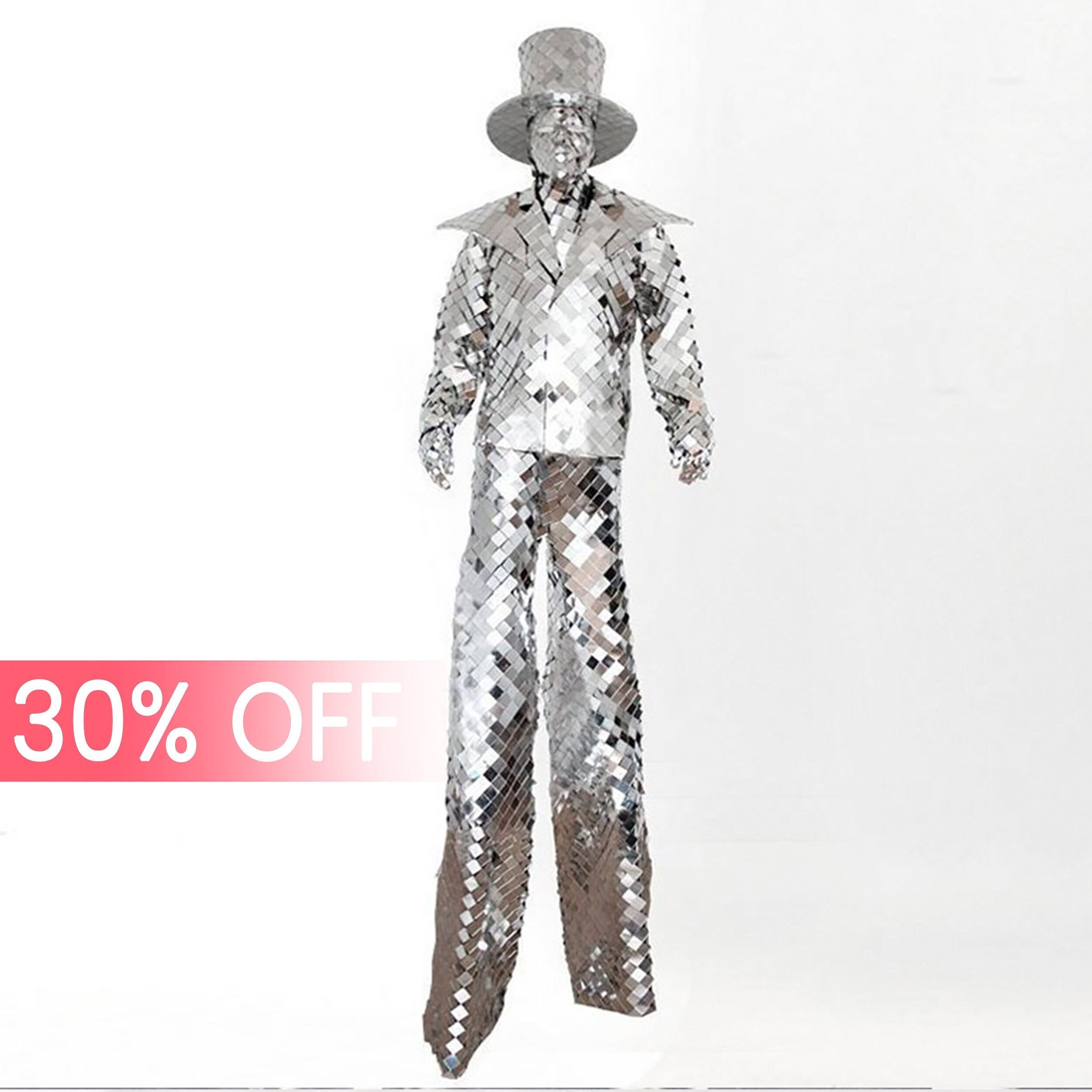 Glitter Sparkly Mirror Stilt Walker Costume Suit / Sequin square 2